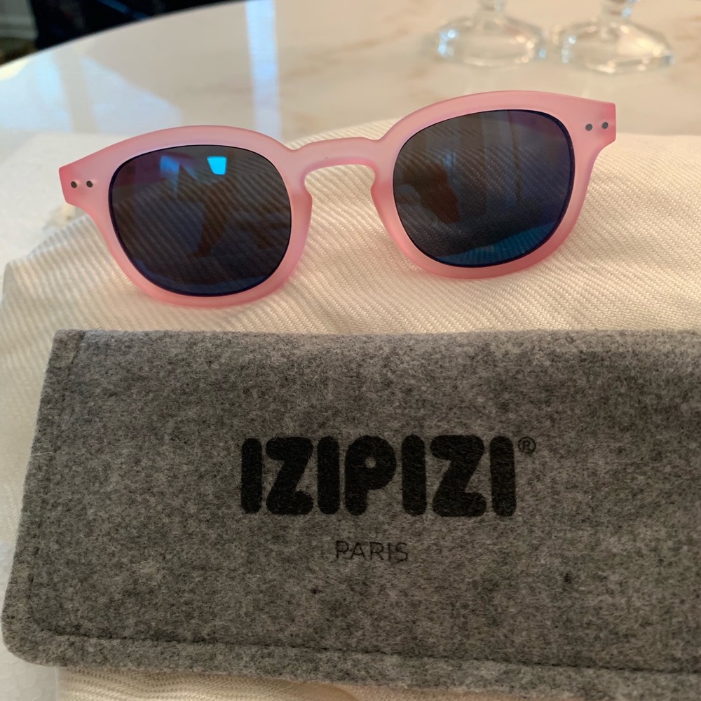 Frosted pink #C izipizi sunglasses w/ blue lenses